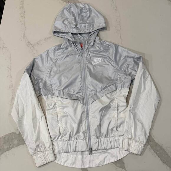 Nike Windrunner Hooded Full Zip Lightweight Jacket Women's XS White/Gray Running - Picture 1 of 10